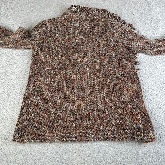 Wool Blend Open Front Fringe Sweater Womens P Brown Beige Knit Boho Intermix - Picture 2 of 13